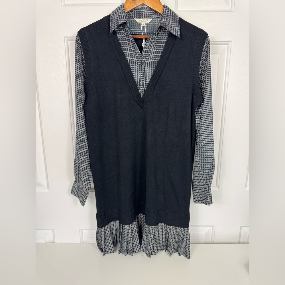 Max‎ Studio Women's Twofer Sleeveless V Neck Knit Sweater Dress Size Small